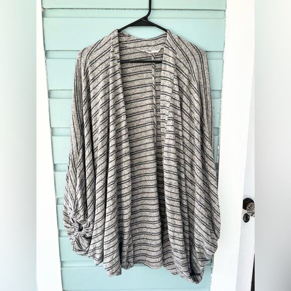 Soft Surroundings Curl Up Topper Striped Cardigan open cocoon cardigan fall cozy - Picture 2 of 6